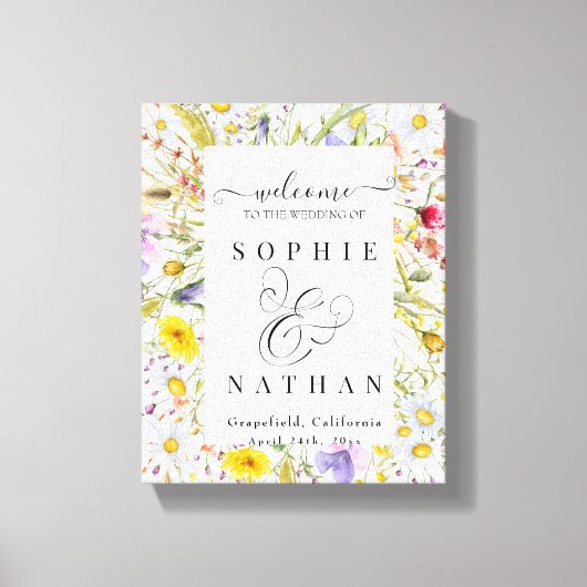 春サマーワイルドフラワーベージュボホウェルカムサイン キャンバスプリント (正面)