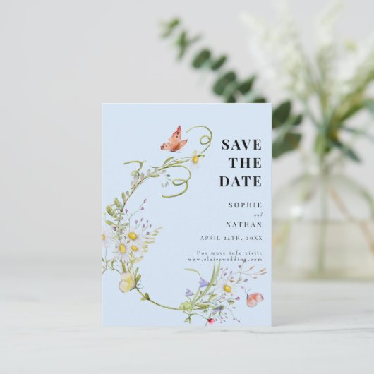 春サマーワイルドフラワーライトブルー保存日 ポストカード (スタンド正面)