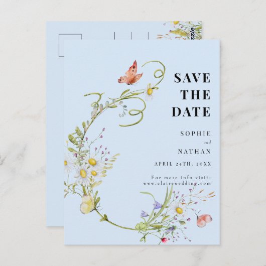 春サマーワイルドフラワーライトブルー保存日 ポストカード (正面/裏面)