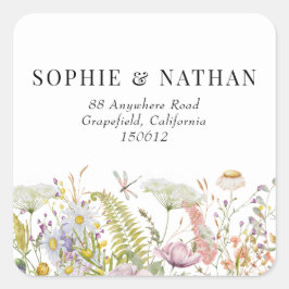 春サマーワイルドフラワー結婚ズスクエアステッカー スクエアシール