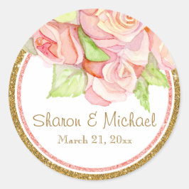 春サマー結婚ズの水彩ローズブーケ ラウンドシール