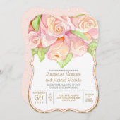 春サマー結婚ズの水彩ローズブーケ 招待状 (正面/裏面)