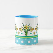 春サンシャインダ縁どフォディル、水玉模様マグ マグカップ (中央)