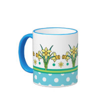 春サンシャインダ縁どフォディル、水玉模様マグ