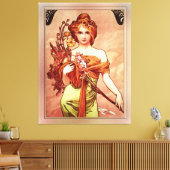 春ザゴールデン美しいバイアルフォンスミュシャ キャンバスプリント (インサイチュ (リビング))