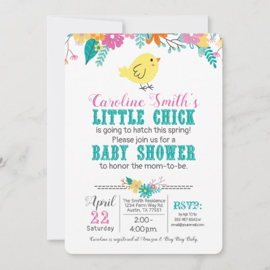 春シック赤ちゃん男女兼用シャワーブルーピンク 招待状 (正面)