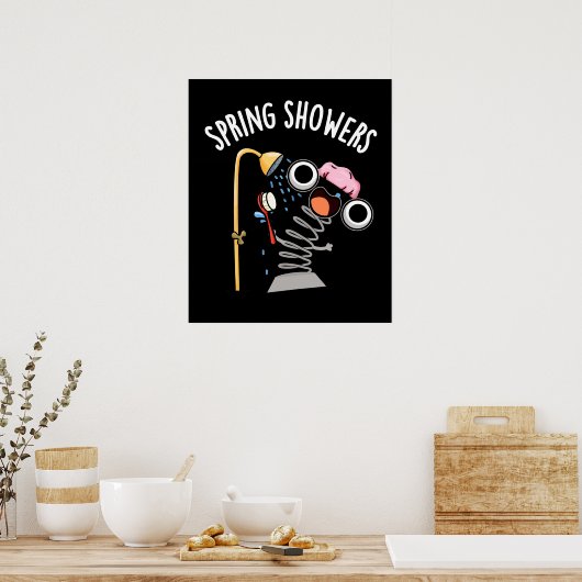 春シャワーおもしろいシーズンプンダークBG ポスター (キッチン)