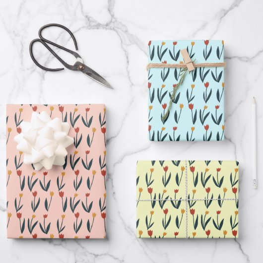 春シンプルチューリップイースターフローラルパターンギフト ラッピングペーパーシート (正面)