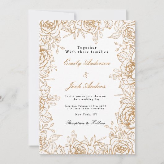 春シンプル手描きフローラエレガントな結婚式 招待状 (正面)