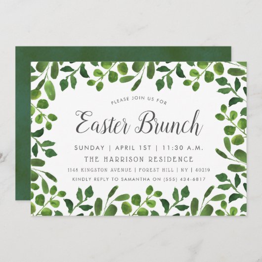 春シンプル葉イースターブランチ 招待状 (正面/裏面)