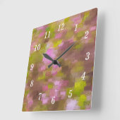 春シーズンピンクス抽象芸術ウォールクロック スクエア壁時計 (傾斜)