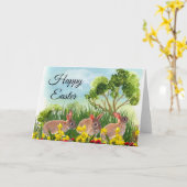 春シーズンラビットインガーデンハッピーイースター カード (黄色い花)