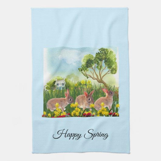 春シーズンラビット/イースターホリデーデコール キッチンタオル (縦)