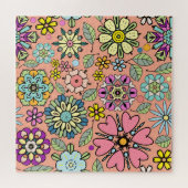 春シーズンレトロ花色シームレスパターン ジグソーパズル (横)