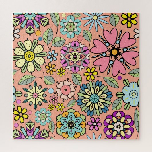 春シーズンレトロ花色シームレスパターン ジグソーパズル (縦)