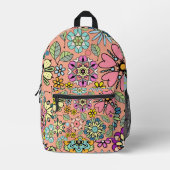 春シーズンレトロ花色シームレスパターン プリントバックパック (正面)