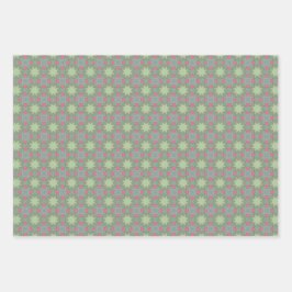 春ジオメトリグリーンパターンセット ラッピングペーパーシート