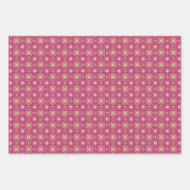 春ジオメトリックパープルグリーンセット ラッピングペーパーシート