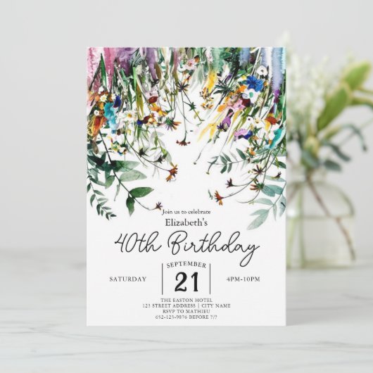 春スクリプトワイルドフラワーズ40歳の誕生日 招待状 (スタンド正面)