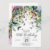 春スクリプトワイルドフラワーズ40歳の誕生日 招待状 (正面/裏面)