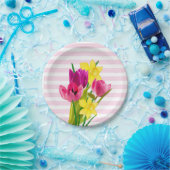 春スタイルピンクチューリップアンドダッフォジルスホリデイ ペーパープレート (パーティー)