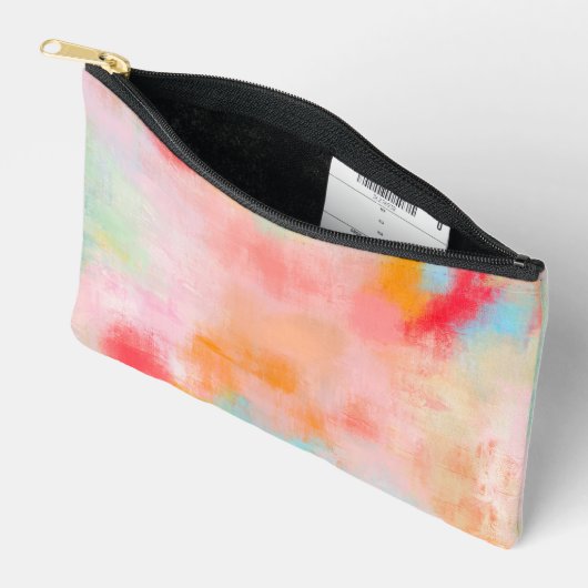 春スパーク – ピンクコーラルベージュ抽象芸術 アクセサリーポーチ (見開き)