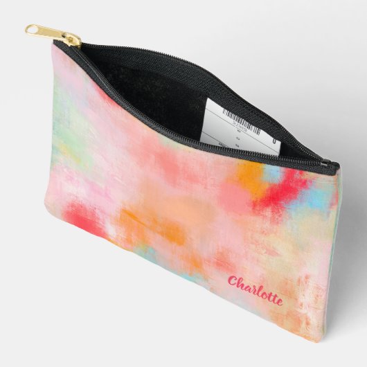 春スパーク – ピンクコーラル – 名前またはモノグラム アクセサリーポーチ (見開き)