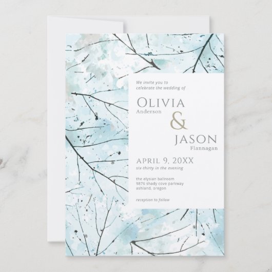 春ターコイズアクア抽象芸術フラワーズ招待状 招待状 (正面)