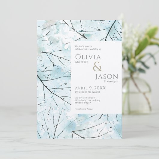 春ターコイズアクア抽象芸術フラワーズ招待状 招待状 (スタンド正面)