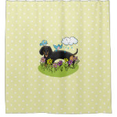 春ダシュント（黒とタン）かわいい犬 シャワーカーテン (正面)