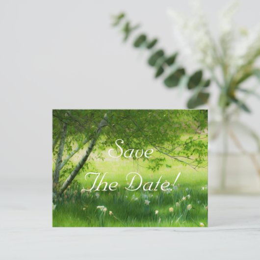 春ダフォジルスウェディング日付を保存 案内ポストカード (スタンド正面)