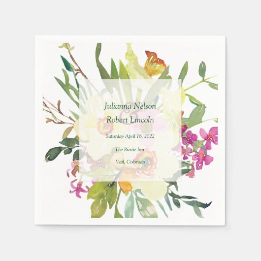 春ダフォディル結婚ブーケ スタンダードカクテルナプキン (正面)