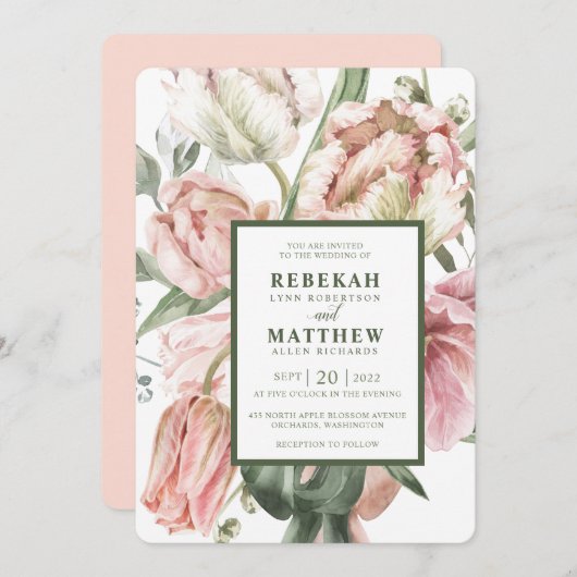 春チューリップウォーターカラーブーケ招待状 招待状 (正面/裏面)