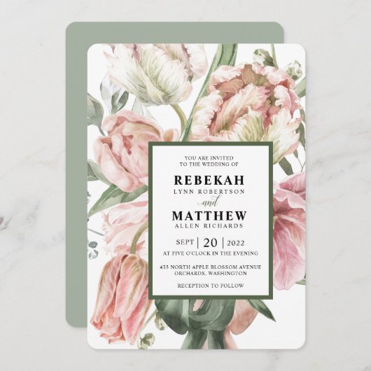 春チューリップウォーターカラーブーケ招待状 招待状 (正面/裏面)