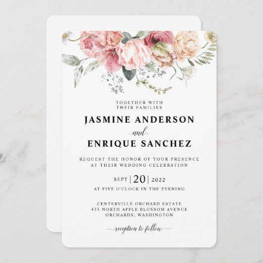 春チューリップウォーターカラーブーケ結婚式招待状 招待状 (正面/裏面)