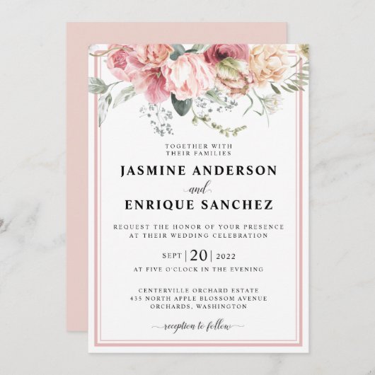 春チューリップウォーターカラーブーケ結婚式招待状 招待状 (正面/裏面)