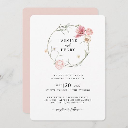 春チューリップウォーターカラーブーケ結婚式招待状 招待状 (正面/裏面)