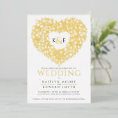 春チューリップスケッチハート結婚金ゴールドブラック 箔招待状 (立ち正面)