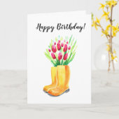 春チューリップハッピーバースデーカード。 カード (黄色い花)