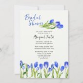 春チューリップフラワーズブルーフローラブライダルシャワー 招待状 (正面)