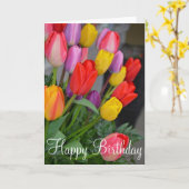 春チューリップ誕生日グリーティングカード カード (黄色い花)