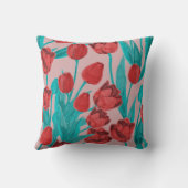 春チューリップ、手描きフローラルパターン クッション (裏面)