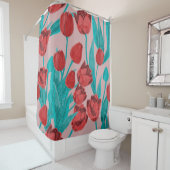 春チューリップ、手描きフローラルパターン シャワーカーテン (インサイチュ)