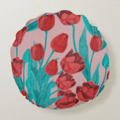 春チューリップ、手描きフローラルパターン ラウンドクッション (裏面)