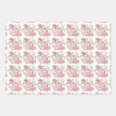 春ティーパーティーピンクティーポットとバラ ラッピングペーパーシート (正面)