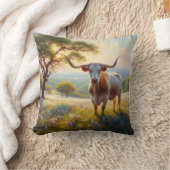 春テキサス州ロングホーン牛 クッション (ブランケット)