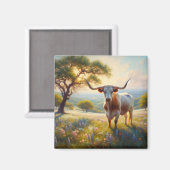 春テキサス州ロングホーン牛 マグネット (正面/裏面)