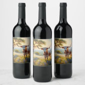 春テキサス州ロングホーン牛 ワインラベル (ボトル)