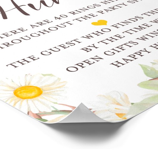 春デイジーをテーマにしたブライダルシャワー標識 ポスター (角)