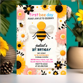 春デイジーイエロー最初の1日bee誕生日 招待状